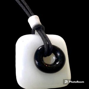 Black and white Pendant Glass circle pendant boho